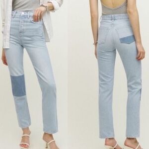 Reformation Cynthia Patch High Rise Straight Leg Tahoe Wash Denim Jeans Size 23